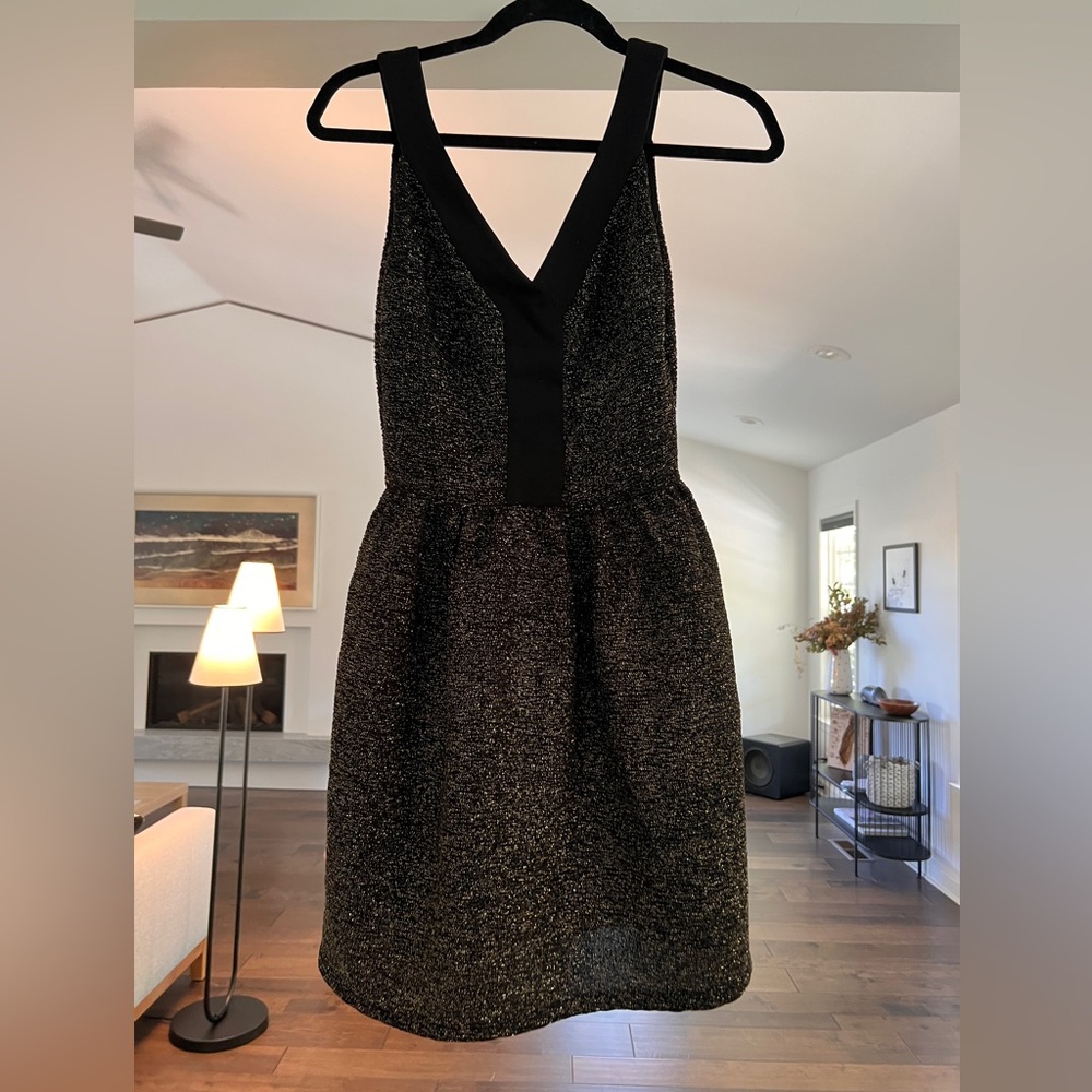 Aqua Metallic Gold glitter flared mini dress